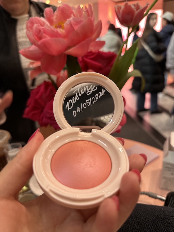 NYC calligrapher hand engraving blush makeup products for product launch